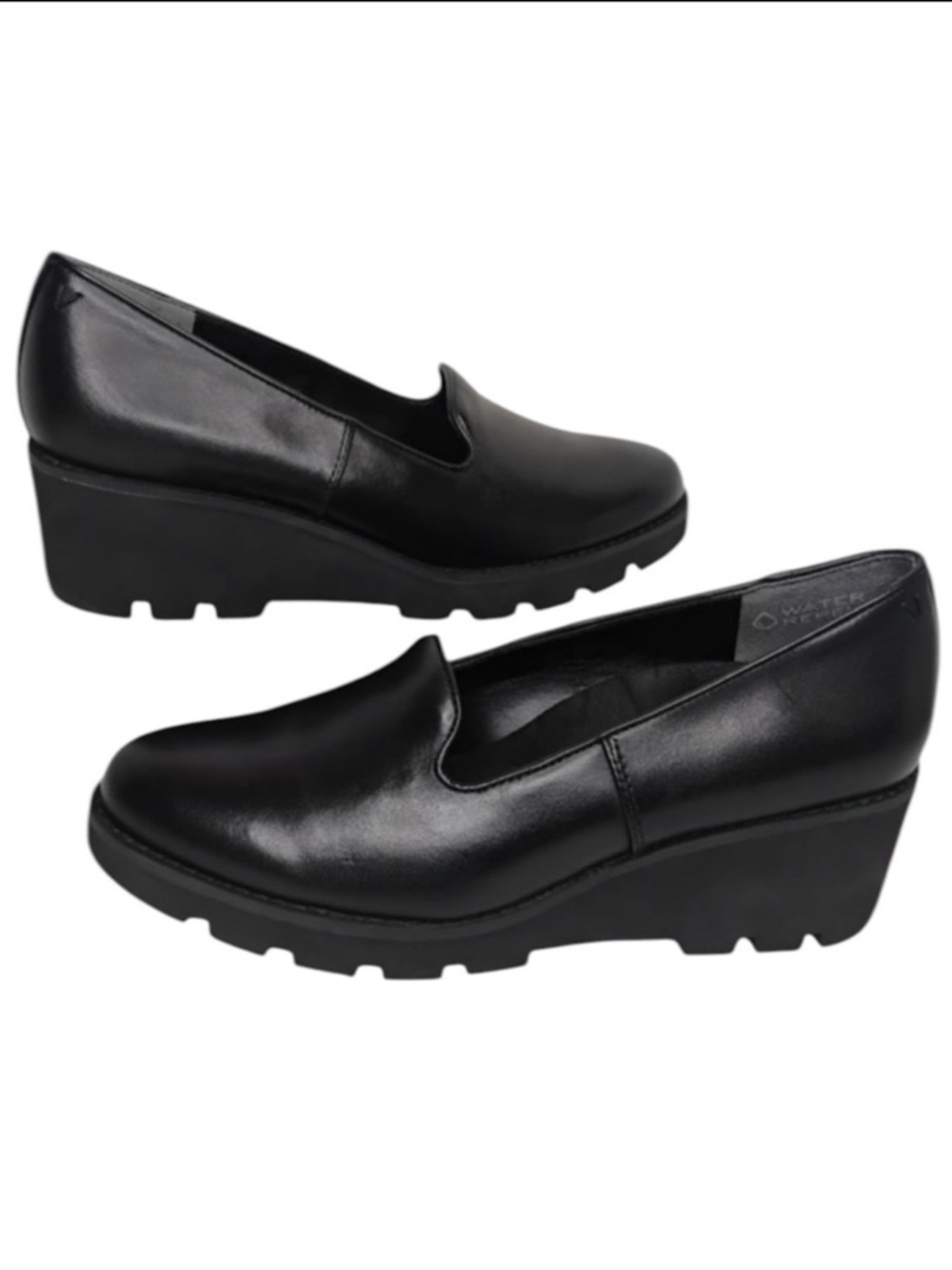 Vionic Black Leather Wedge Loafers